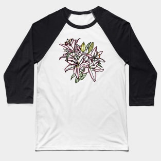 Lily Flowers Color Line Drawing Baseball T-Shirt